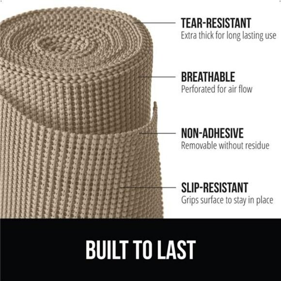 Gorilla Grip Drawer Shelf Liner Non Adhesive Grip Cabinet Mat 12x20 Beige - Picture 2 of 7
